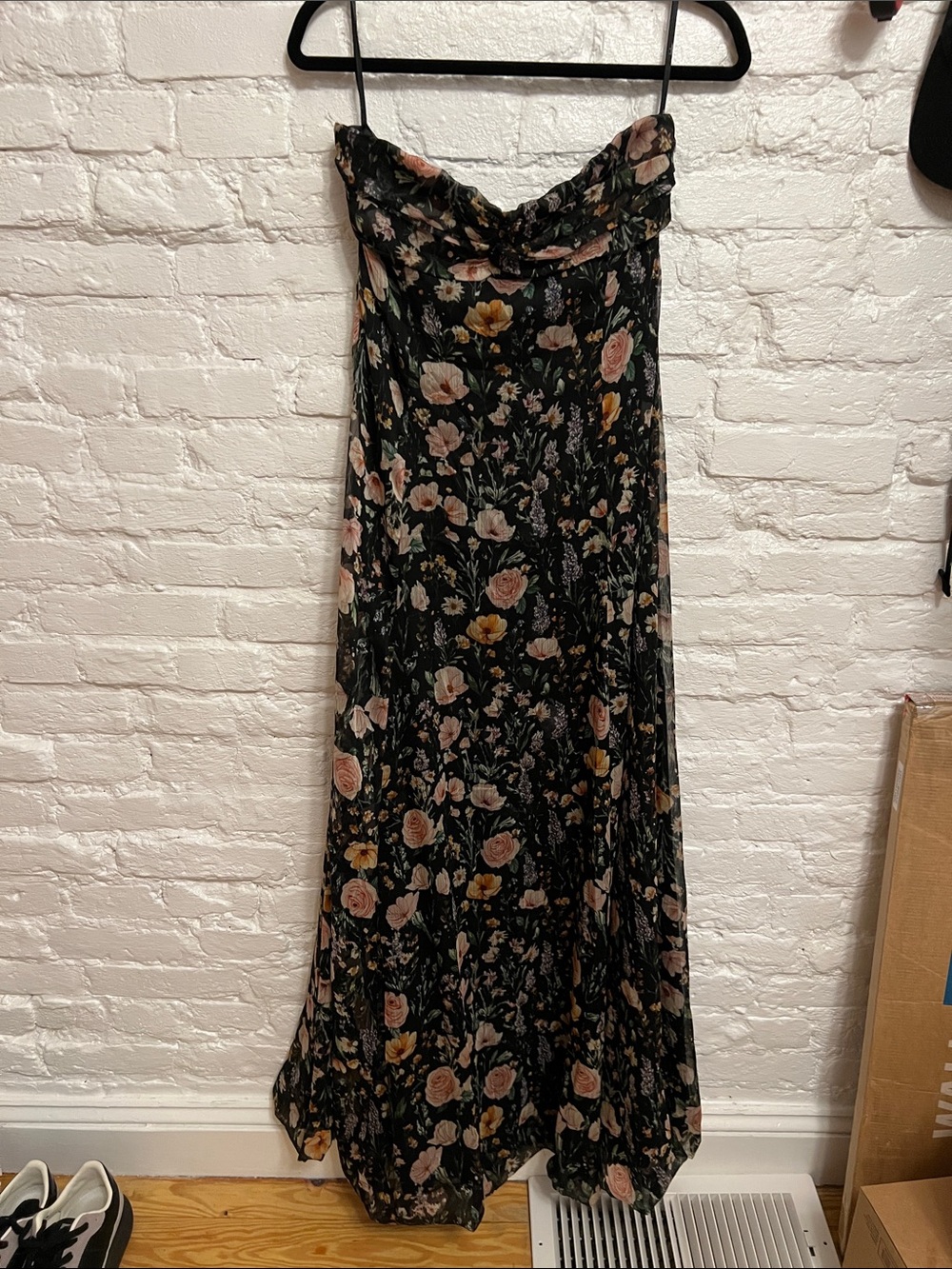 Lulu's Black Strapless Maxi Dress with Pink and Yellow Floral Print